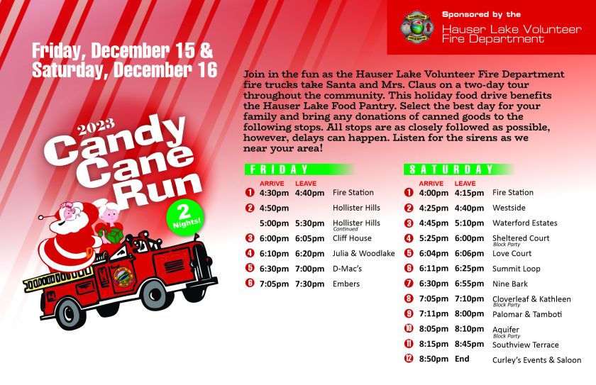 Candy Cane Run 2023 Revised Schedule